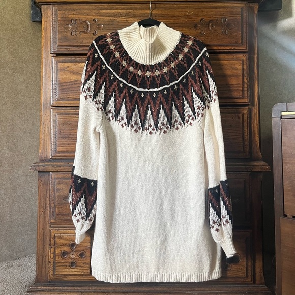 Free People Cream and Brown Turtleneck Sweater Dress - Picture 9 of 9